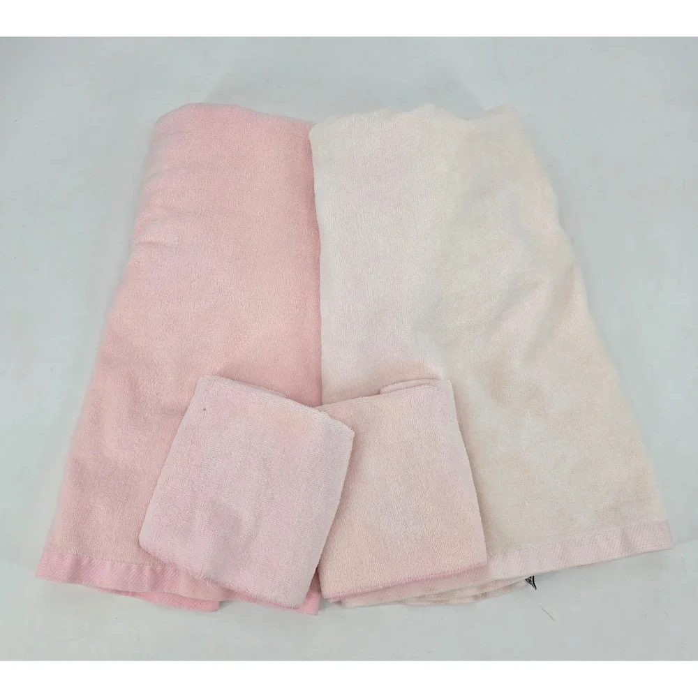Vintage Fieldcrest Pink Bath Towel Washcloth Set Plush Cotton 4 Piece